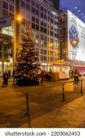 Berlin, Germany - 17 DEC 2021: Checkpoint Charlie Was The Best Known Berlin Wall Crossing Point Between East Berlin And West Berlin During The Cold War, As Named By The Western Allies.