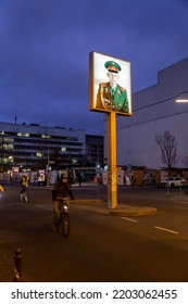 Berlin, Germany - 17 DEC 2021: Checkpoint Charlie Was The Best Known Berlin Wall Crossing Point Between East Berlin And West Berlin During The Cold War, As Named By The Western Allies.