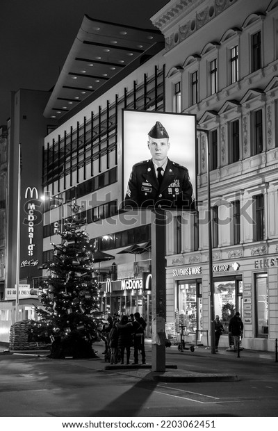 Berlin, Germany\
- 17 DEC 2021: Checkpoint Charlie was the best known Berlin Wall\
crossing point between East Berlin and West Berlin during the Cold\
War, as named by the Western\
Allies.
