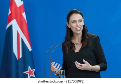 Berlin, Germany, 2018-04-17: The Prime Minister of New Zealand, Jacinda Kate Laurell Ardern, answers questions at the press conference at the German Chancellery