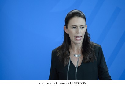 Berlin, Germany, 2018-04-17: The Prime Minister of New Zealand, Jacinda Kate Laurell Ardern, answers questions at the press conference at the German Chancellery