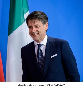 Berlin, Germany, 2018-06-18: Giuseppe Conte Answers Questions At A Meeting In Berlin