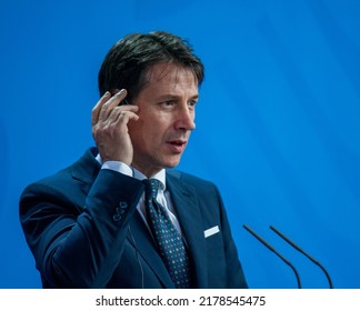 Berlin, Germany, 2018-06-18: Giuseppe Conte Answers Questions At A Meeting In Berlin