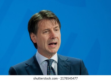 Berlin, Germany, 2018-06-18: Giuseppe Conte Answers Questions At A Meeting In Berlin