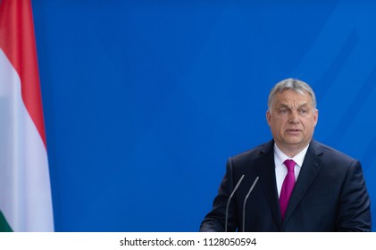 Berlin, Germany, 2018-07-05: Viktor Orbán, The Prime Minister Of Hungary, Answers Questions At The Press Conference  At The Federal Chancellery In Berlin