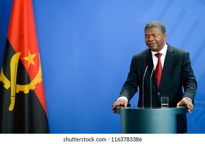 Berlin, Germany, 2018-08-22: The President Of Angola, João Lourenço Answers Questions At The Press Conference At The German Chancellery In Berlin