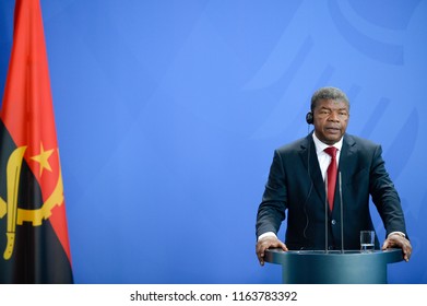 Berlin, Germany, 2018-08-22: The President Of Angola, João Lourenço Answers Questions At The Press Conference At The German Chancellery In Berlin