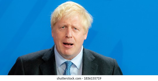 Berlin, Germany, 2019-08-21: Boris Johnson pictured at a press conference in Berlin