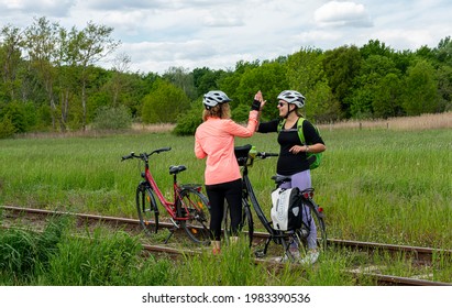 Berlin, Germany, 2021, May, 25, Two Women On Their Bike Tour In The Beautiful Landscape In And Around Berlin