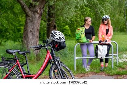 Berlin, Germany, 2021, May, 25, Two Women On Their Bike Tour In The Beautiful Landscape In And Around Berlin