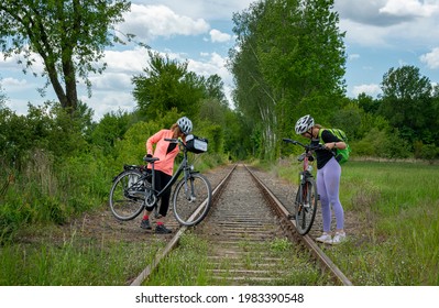 Berlin, Germany, 2021, May, 25, Two Women On Their Bike Tour In The Beautiful Landscape In And Around Berlin