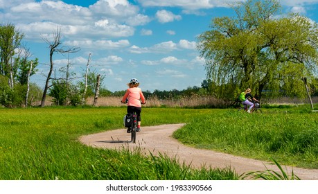 Berlin, Germany, 2021, May, 25, Two Women On Their Bike Tour In The Beautiful Landscape In And Around Berlin