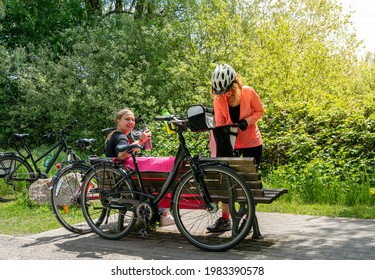 Berlin, Germany, 2021, May, 25, Two Women On Their Bike Tour In The Beautiful Landscape In And Around Berlin