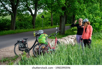 Berlin, Germany, 2021, May, 25, Two Women On Their Bike Tour In The Beautiful Landscape In And Around Berlin