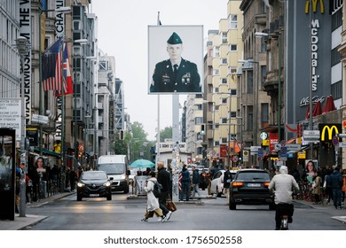 Berlin, Germany -23/5/2019- Portrait Of American Soldier Jeff Harper At Checkpoint Charlie