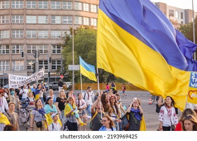 Berlin, Germany 24 August 2022: Peaceful March Of Ukrainians Through Berlin On Ukraine's Independence Day