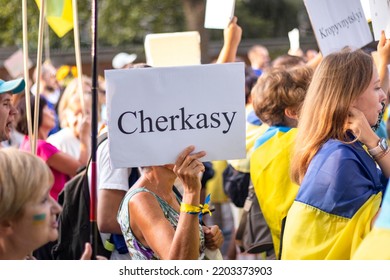 Berlin, Germany 24 August 2022: Peaceful March Of Ukrainians Through Berlin On Ukraine's Independence Day