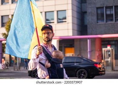 Berlin, Germany 24 August 2022: Peaceful March Of Ukrainians Through Berlin On Ukraine's Independence Day