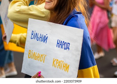 Berlin, Germany 24 August 2022: Peaceful March Of Ukrainians Through Berlin On Ukraine's 