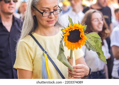 Berlin, Germany 24 August 2022: Peaceful March Of Ukrainians Through Berlin On Ukraine's Independence Day