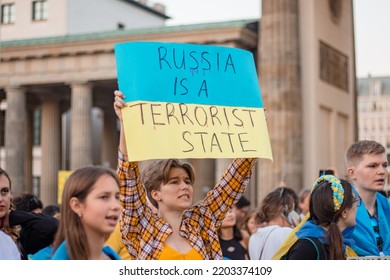 Berlin, Germany 24 August 2022: Peaceful March Of Ukrainians Through Berlin On Ukraine's Independence Day