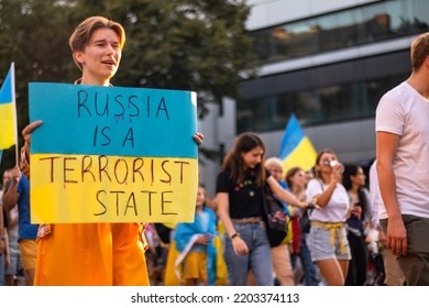 Berlin, Germany 24 August 2022: Peaceful March Of Ukrainians Through Berlin On Ukraine's Independence Day