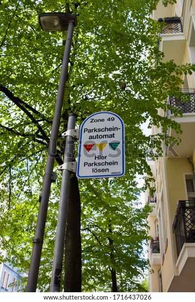 Berlin, Germany 4/27/2020 Sign for street parking\
meter in Berlin