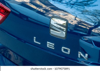 Berlin, Germany - April 18, 2018: Seat León Car. The SEAT Leon Is A Hatchback Small Family Car Built By The Spanish Car Manufacturer SEAT Since October 1998