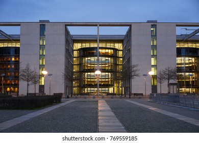 Berlin, Germany - April 3, 2017: Paul Löbe Haus Facade In Berlin At Night