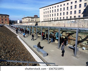 Berlin, Germany - April 9, 2012: The Outdoor Museum Topography Of Terror In Berlin In Via Wilhelmstraße