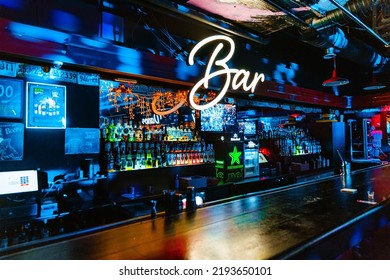 Berlin, Germany - August 02, 20222: Interior Of Modern Beer Bar In Loft Style