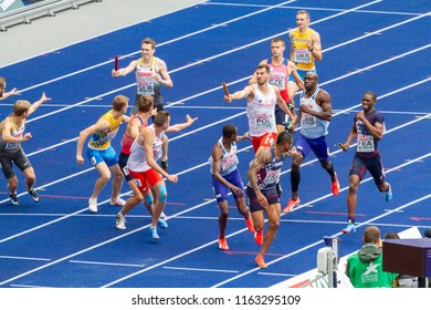 BERLIN, GERMANY- AUGUST 10, 2018: European Athletics Championships. 4 X 400m Relay Men Round 1