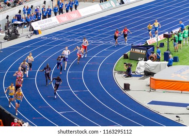 BERLIN, GERMANY- AUGUST 10, 2018: European Athletics Championships. 4 X 400m Relay Men Round 1