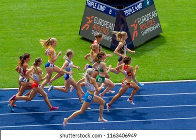 BERLIN, GERMANY- AUGUST 10, 2018: European Athletics Championships. 1500m Women Round 1