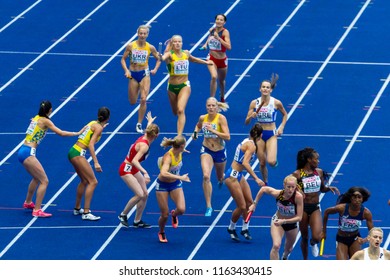 BERLIN, GERMANY- AUGUST 10, 2018: European Athletics Championships. 4 X 400m Relay Women Round 2