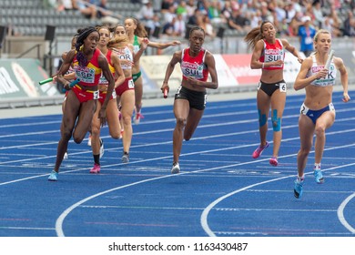 BERLIN, GERMANY- AUGUST 10, 2018: European Athletics Championships. 4 X 400m Relay Women Round 1.