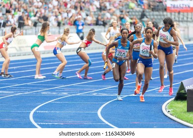 BERLIN, GERMANY- AUGUST 10, 2018: European Athletics Championships. 4 X 400m Relay Women Round 1.