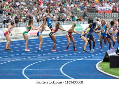 BERLIN, GERMANY- AUGUST 10, 2018: European Athletics Championships. 4 X 400m Relay Women Round 1.