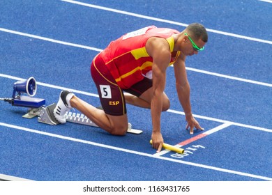 BERLIN, GERMANY- AUGUST 10, 2018: European Athletics Championships. 4 X 400m Relay Men Round 2