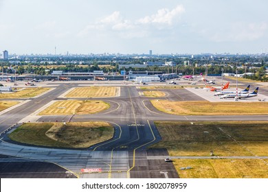 Berlin, Germany - August 19, 2020: Berlin Schönefeld SXF Airport Terminal Aerial View Photo In Germany.