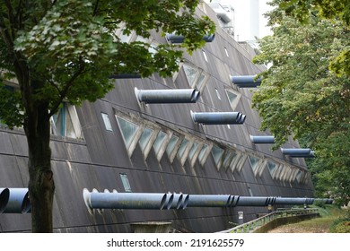 Berlin, Germany - August 19, 2022: Wall Of The Research Institutes For Experimental Medicine Of Berlin's Charité, Brutalist Building Known As 