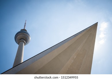 Berlin, Germany - August 20 2019: Berlin TV Tower on a blue sky.