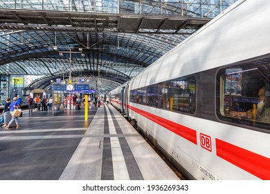 Berlin, Germany - August 20, 2020: ICE 4 high-speed train at Berlin main railway station Hauptbahnhof Hbf in Germany.