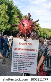 BERLIN, GERMANY August 29, 2020. Demo in Berlin with the police at the Victory Column against the Corona Covid-19 regulations and for human rights.