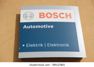 Berlin, Germany - August 31, 2017: Bosch Automotive Sign. The Bosch Group Is One Of The World's Largest Automotive Suppliers