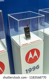 Berlin, Germany, August 31, 2018, Motorola StarTac From 1996 Wearable Cellular Phone At Motorola Exhibition Pavilion Showroom, Stand At Global Innovations Show IFA 2018,