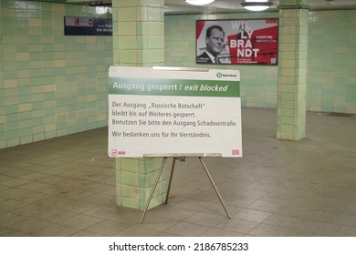 Berlin, Germany - August 5, 2022: Information Board By Deutsche Bahn In Brandenburger Tor Station On The Blocked Exit