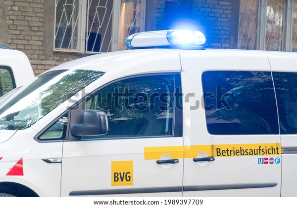 Berlin, Germany - August 6,\
2020: BVG betriebsaufsicht car, German for plant supervision. The\
Berliner Verkehrsbetriebe is the main public transport company of\
Berlin