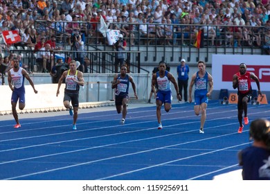 BERLIN, GERMANY- AUGUST 7, 2018: European Athletics Championships. 100m M SF. 
