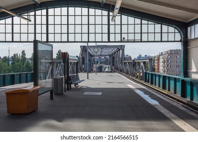 BERLIN GERMANY - CIRCA AUGUST, 2016: The platform of the Berlin U-Bahn Gleisdreieck metro station, located on a viaduct in the Kreuzberg district.